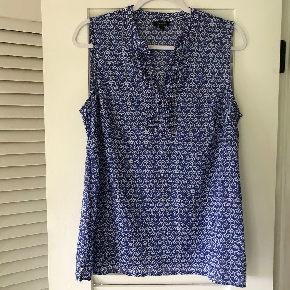 Talbots Blue & White Sleeveless Cotton Blouse